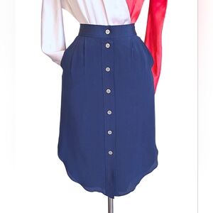 Madewell 100% Silk Island Navy Button-Front Skirt Size X-Small